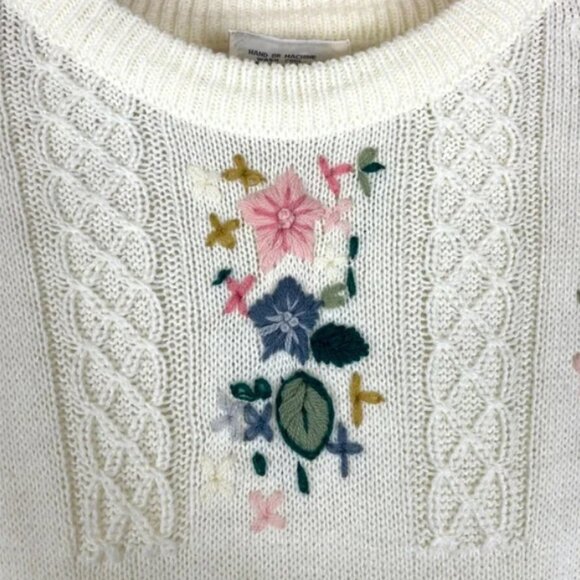 Vintage Cherry Stix Sweater Dress Floral Embroidery Cottagecore Grandmacore - Picture 5 of 9